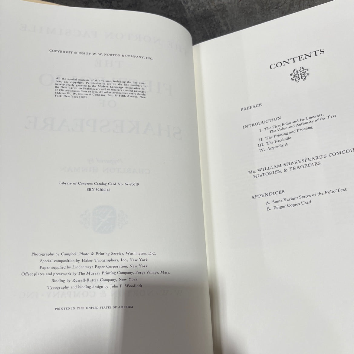the norton facsimile the first folio of shakespeare book, by charlton hinman, 1970 Hardcover image 3