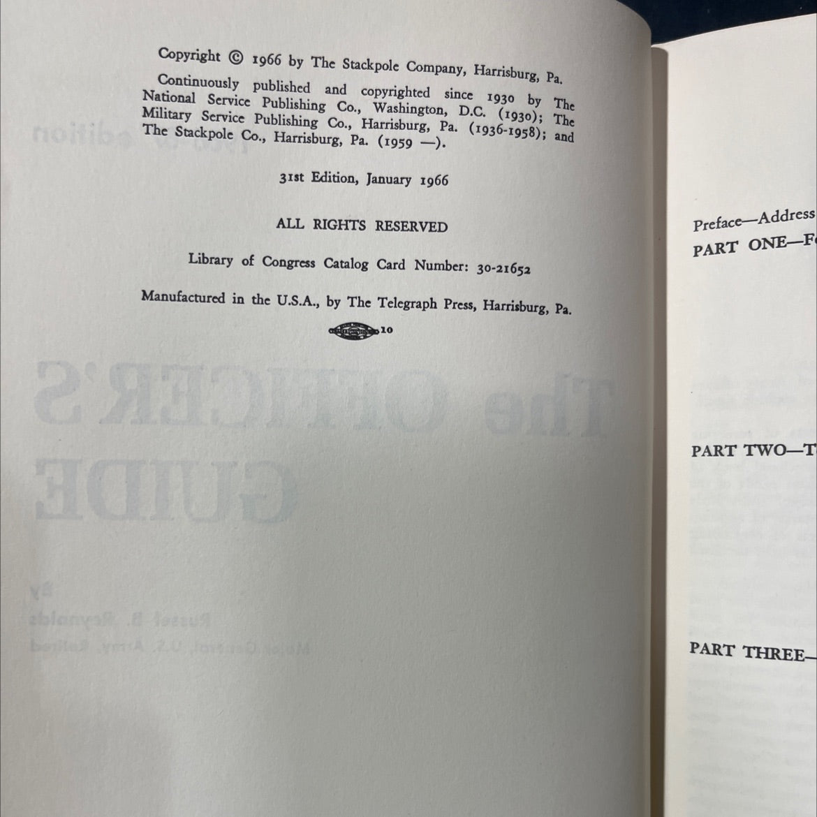 the officer's guide book, by Russel B. Reynolds, 1966 Hardcover image 3