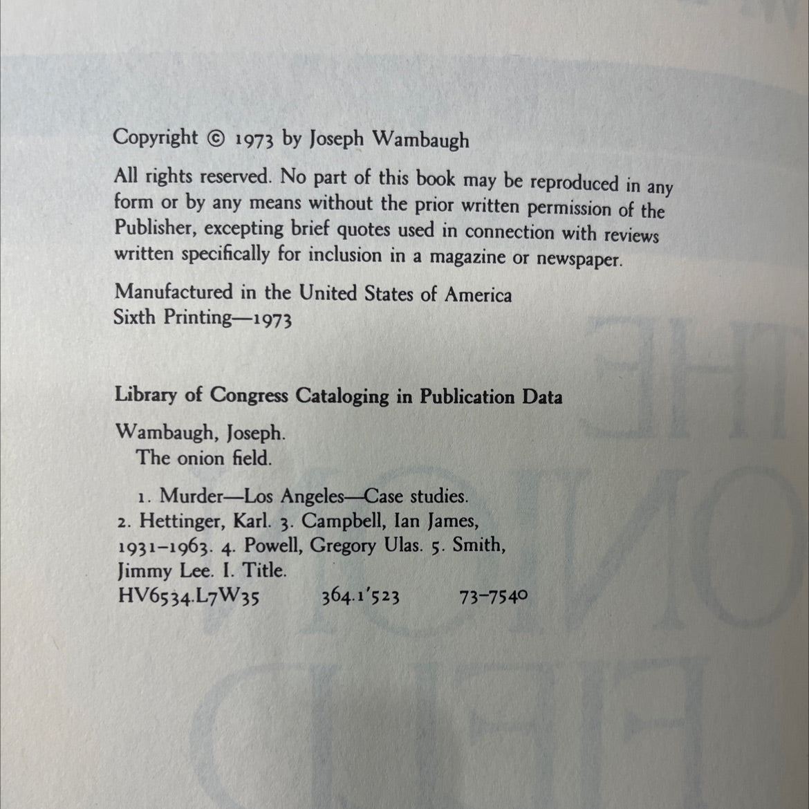 the onion field book, by Joseph Wambaugh, 1973 Hardcover image 3