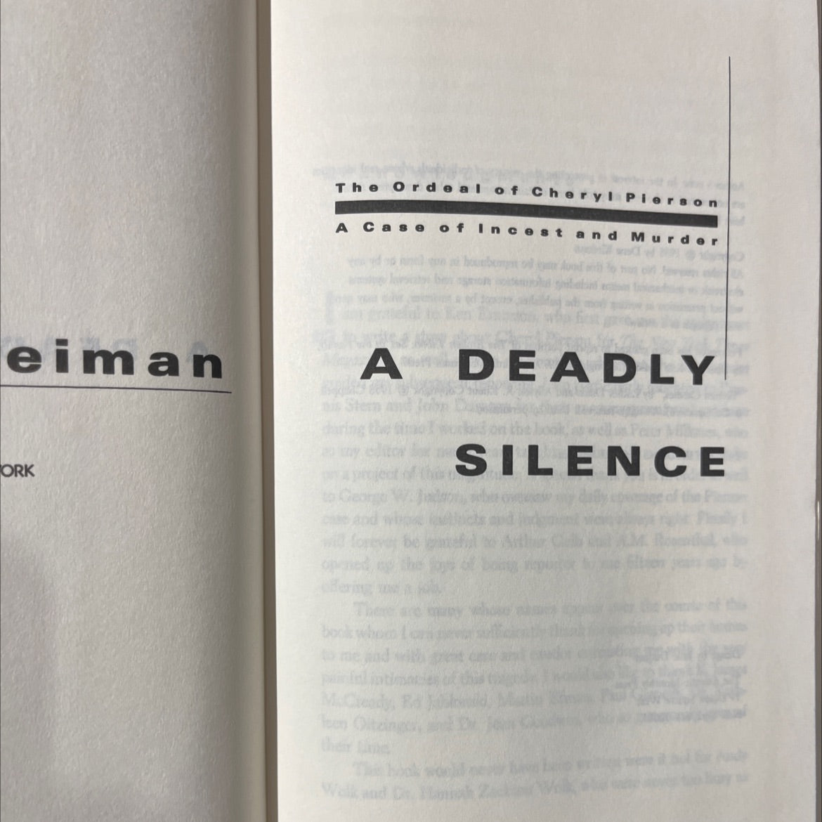 the ordeal of cheryl pierson a case of incest and murder book, by Dena Kleiman, 1988 Hardcover image 2