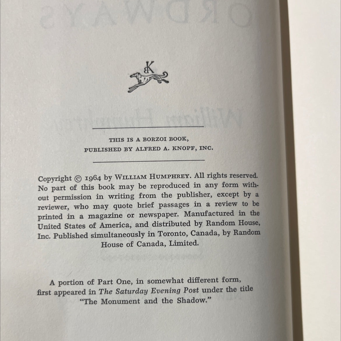 the ordways book, by william humphrey, 1964 Hardcover image 3
