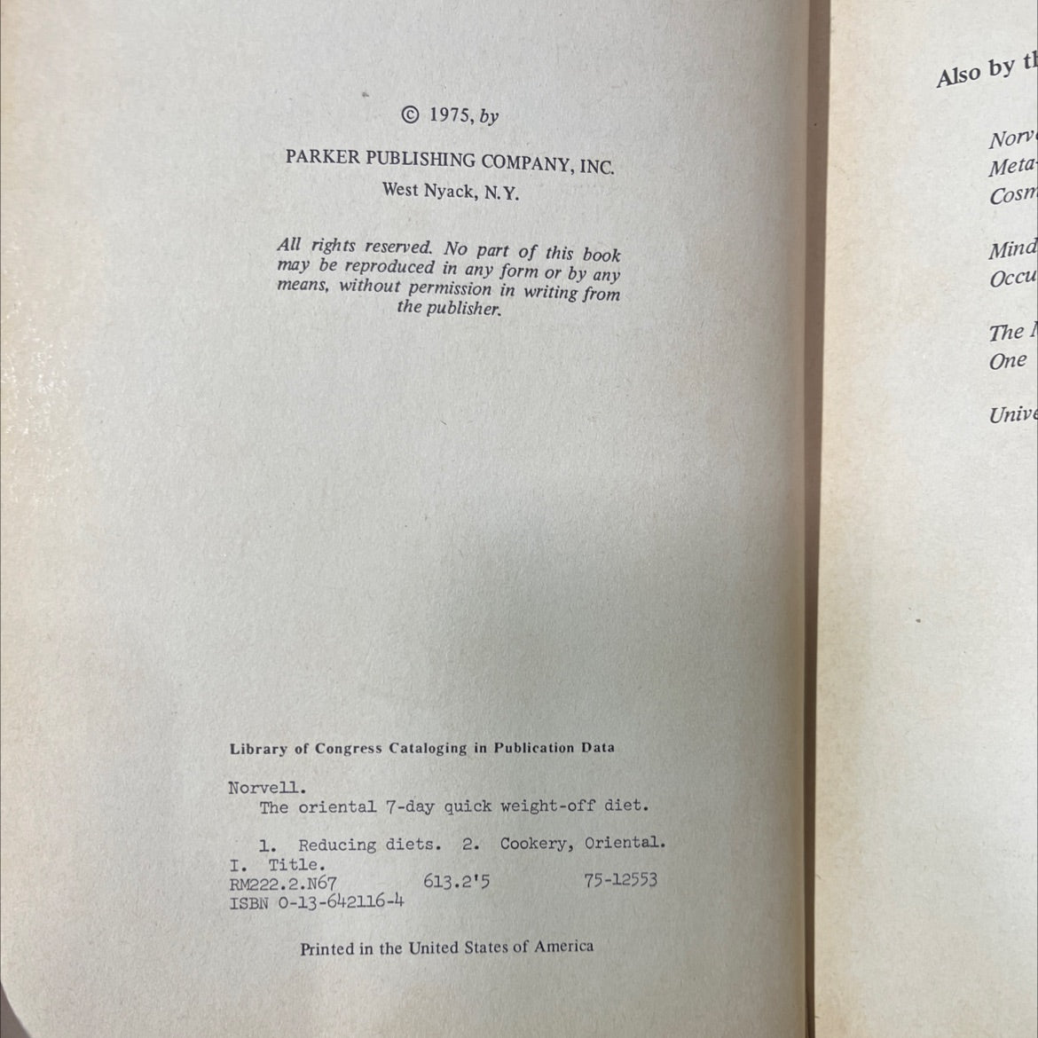 the oriental 7-day quick weight-off diet book, by unknown, 1975 Hardcover image 3