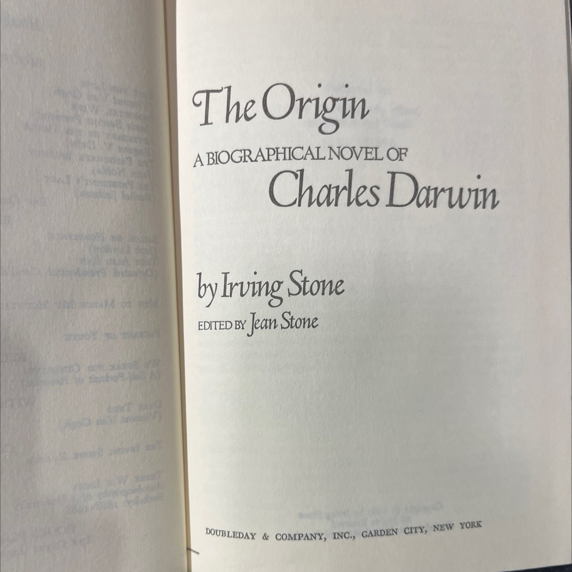 the origin a biographical novel of charles darwin book, by irving stone, 1980 Hardcover image 2