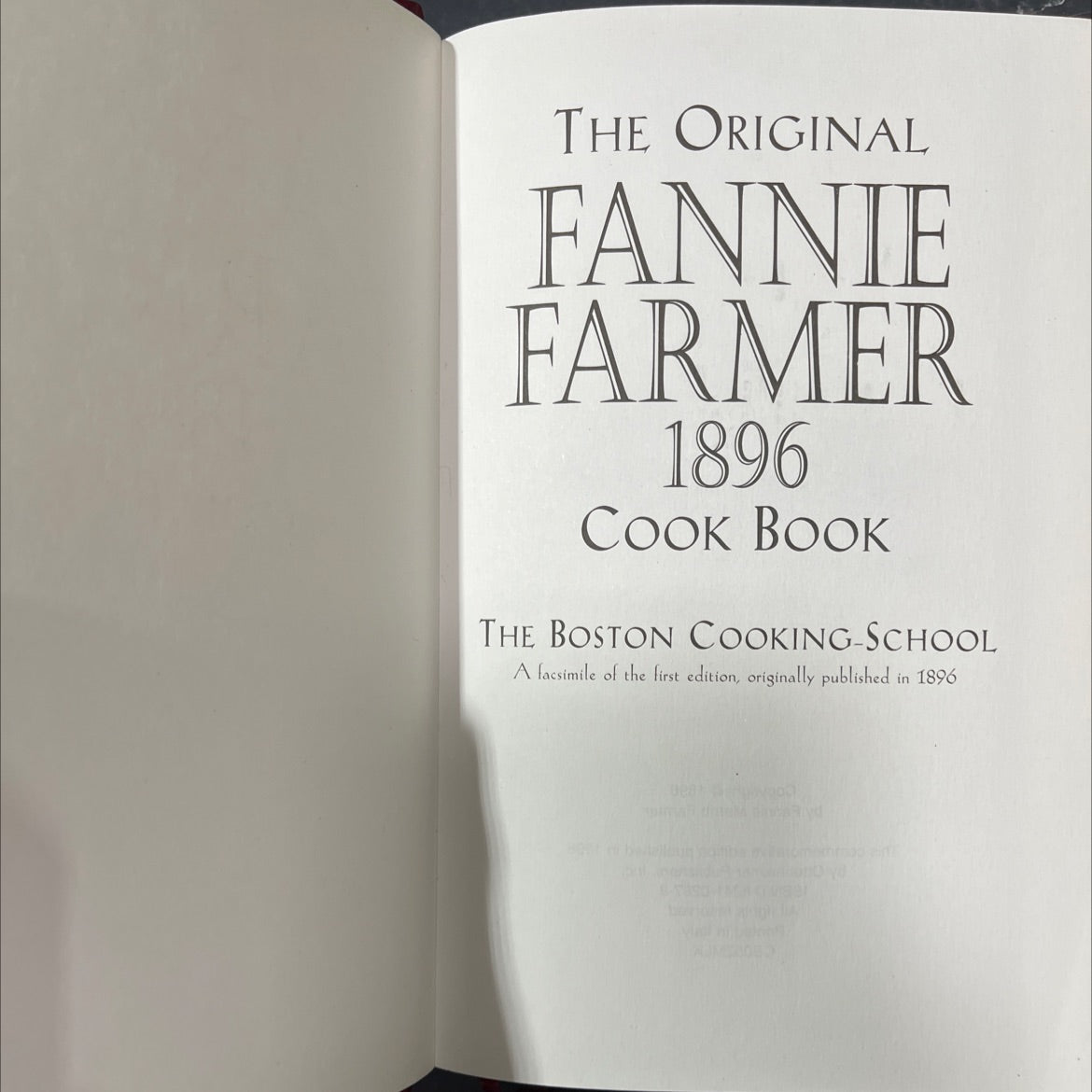 the original fannie farmer 1896 cook book the boston cooking-school book, by fannie merritt farmer, 1998 Leather image 2