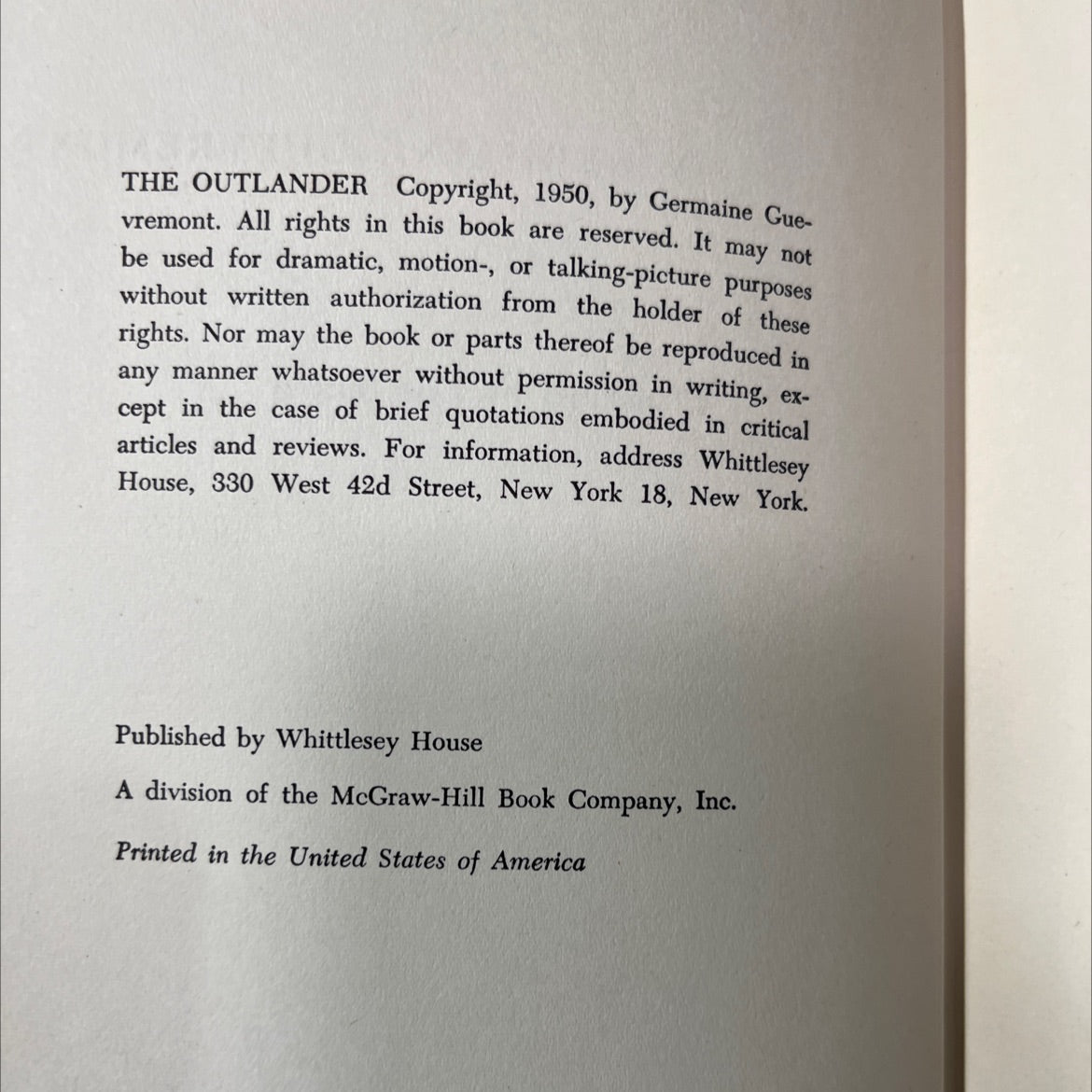 the outlander book, by germaine guevremont, 1950 Hardcover image 3