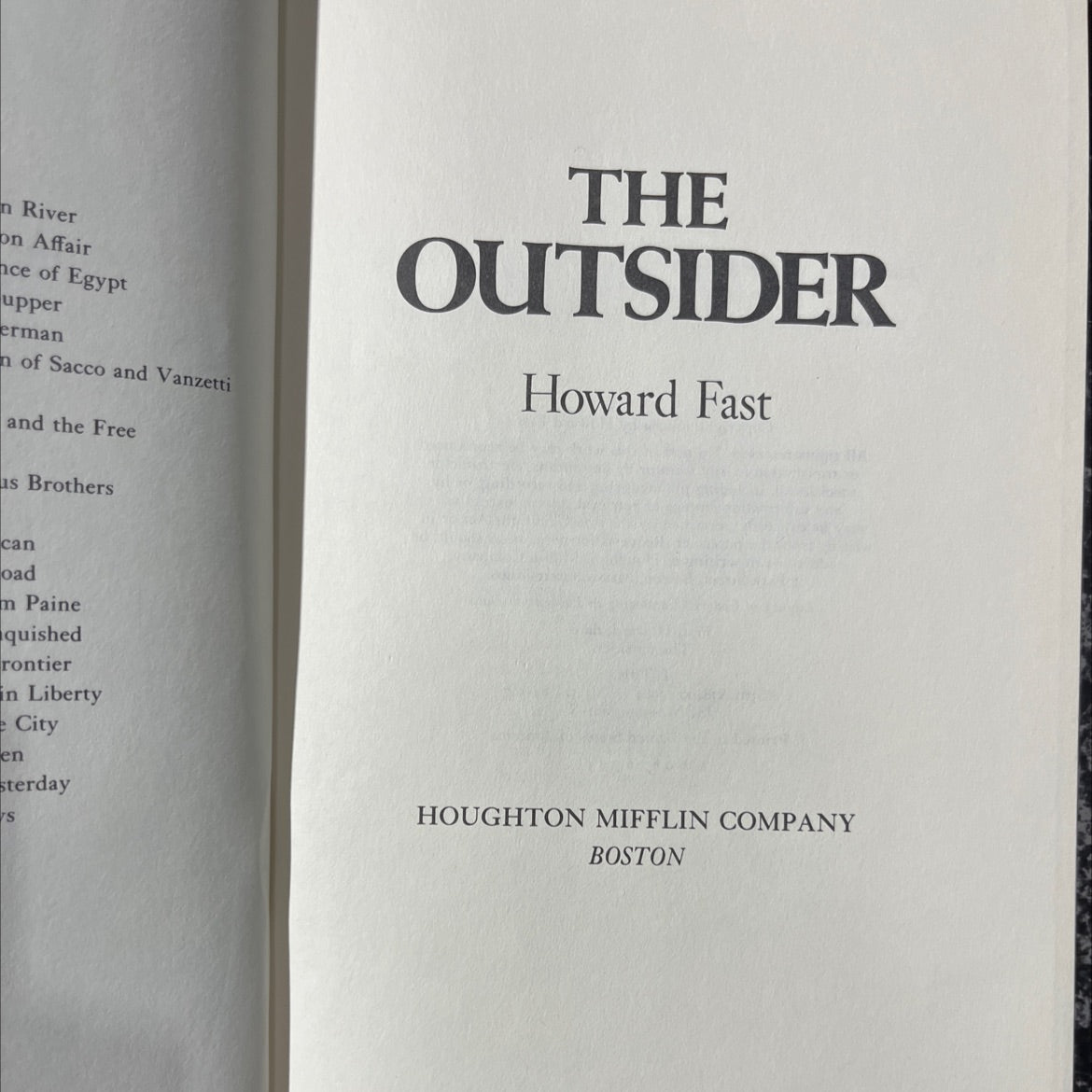 the outsider book, by Howard Fast, 1984 Hardcover image 2