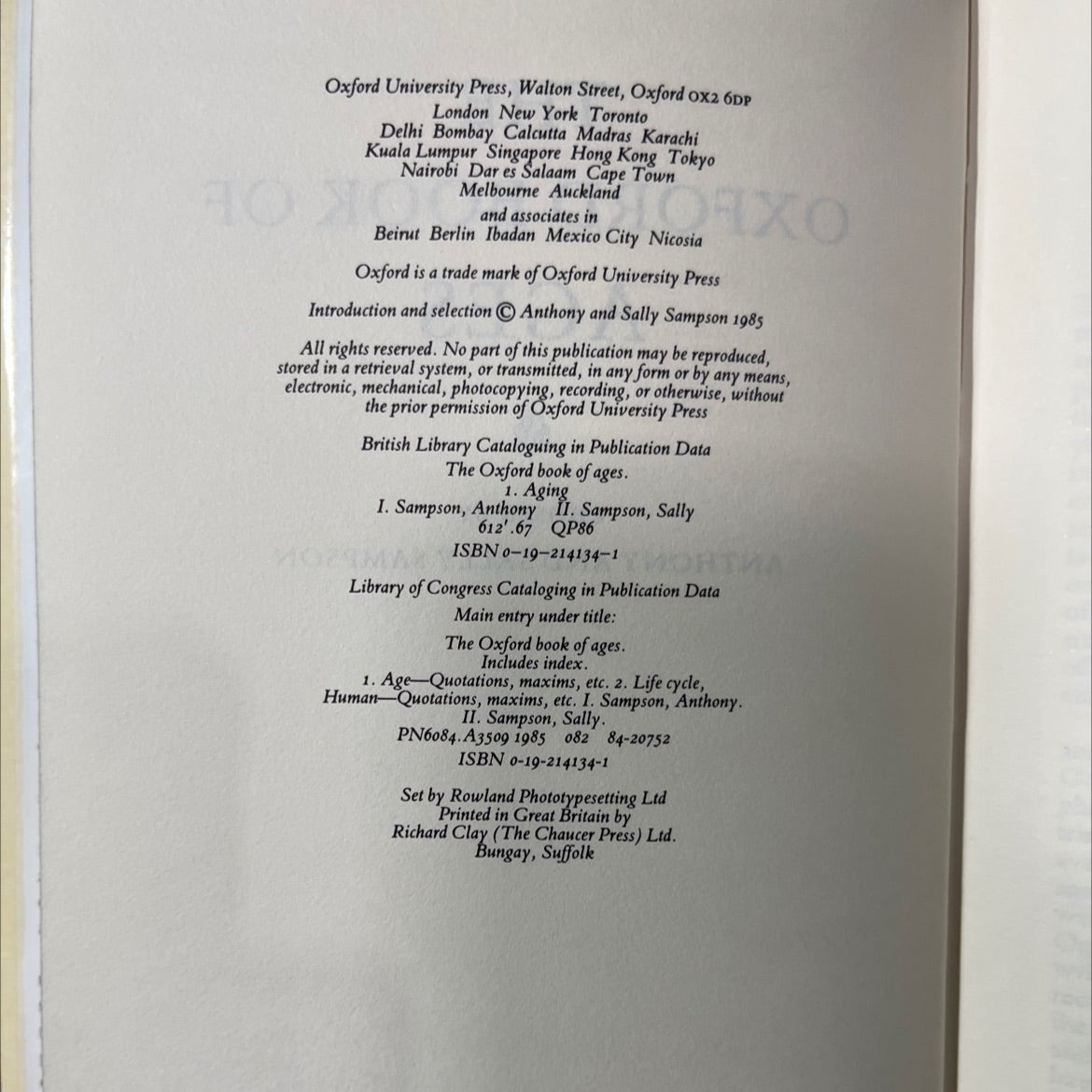 the oxford book of ages book, by anthony and sally sampson, 1985 Hardcover image 3