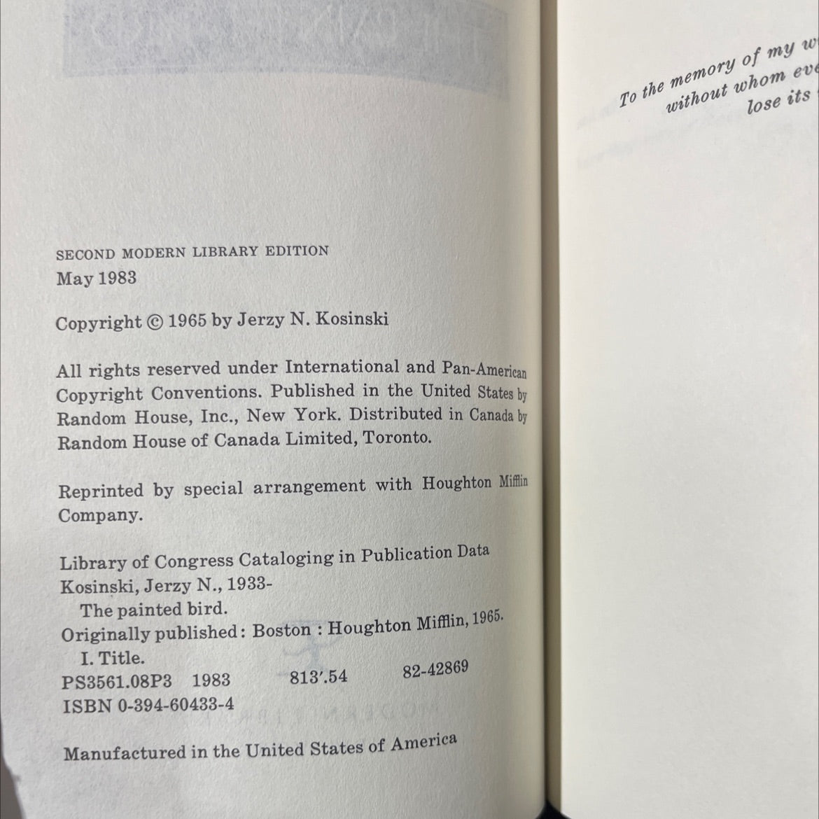 the painted bird book, by jerzy kosinski, 1983 Hardcover image 3