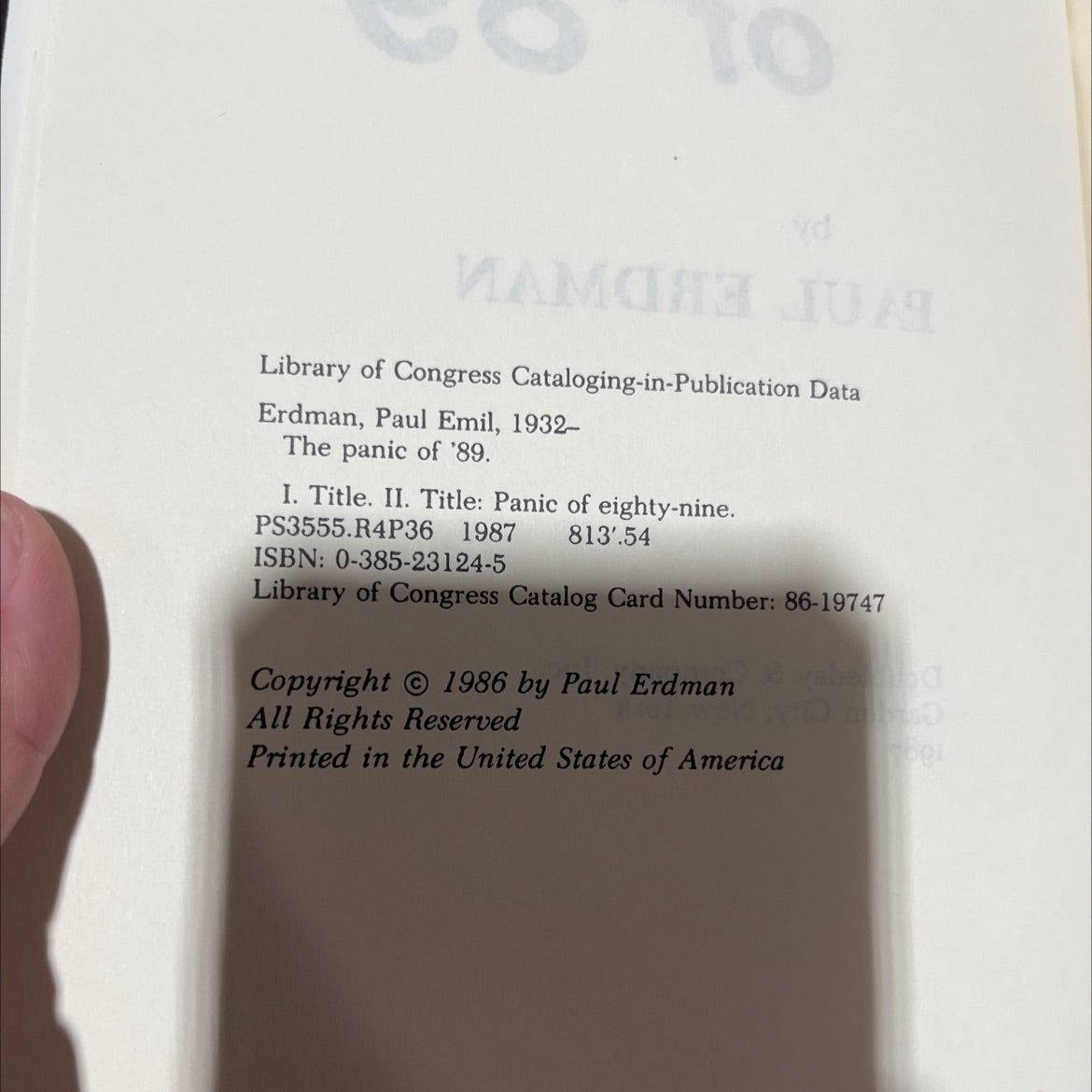 the panic of '89 book, by paul erdman, 1987 Hardcover image 3