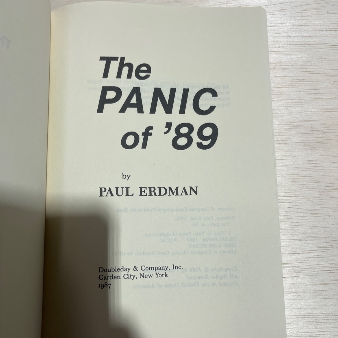 the panic of '89 book, by paul erdman, 1987 Hardcover image 2
