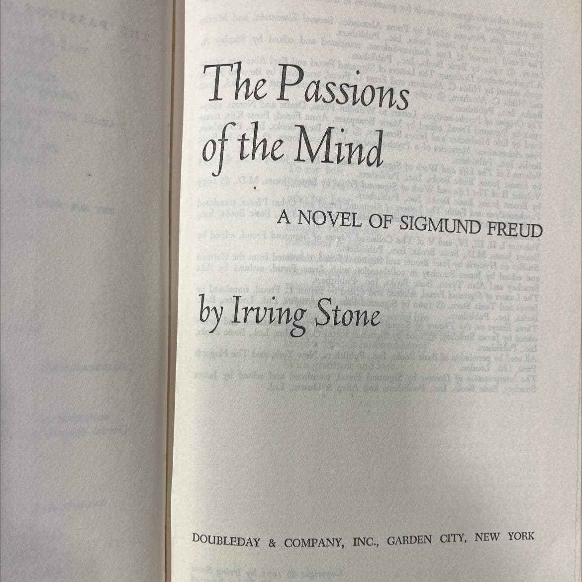 the passions of the mind a novel of sigmund freud book, by irving stone, 1971 Hardcover image 2