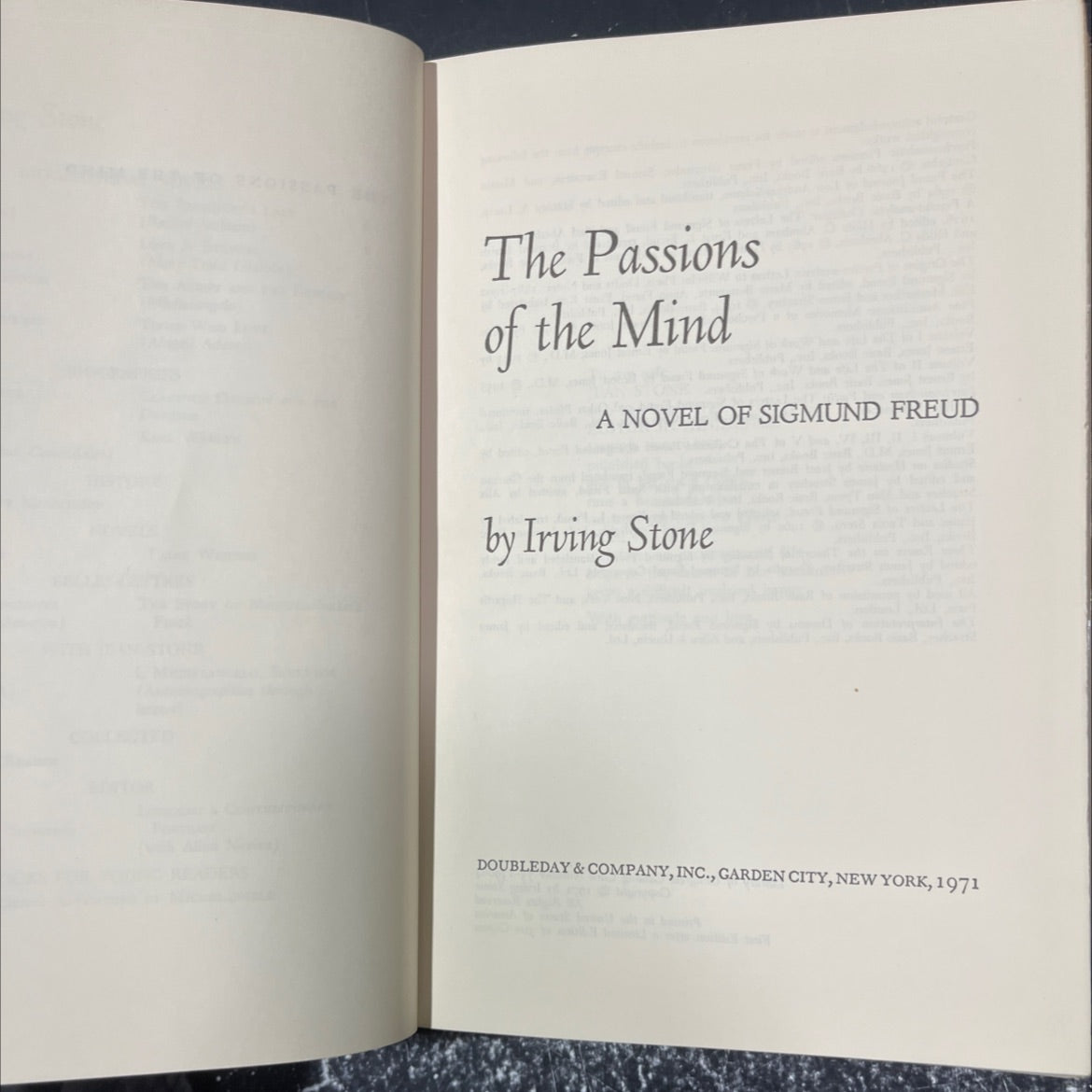 the passions of the mind a novel of sigmund freud book, by irving stone, 1971 Hardcover image 2