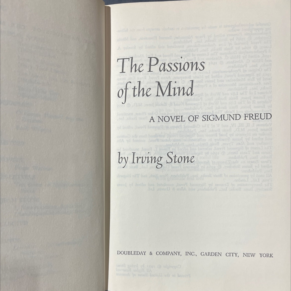 the passions of the mind book, by irving stone, 1971 Hardcover image 2