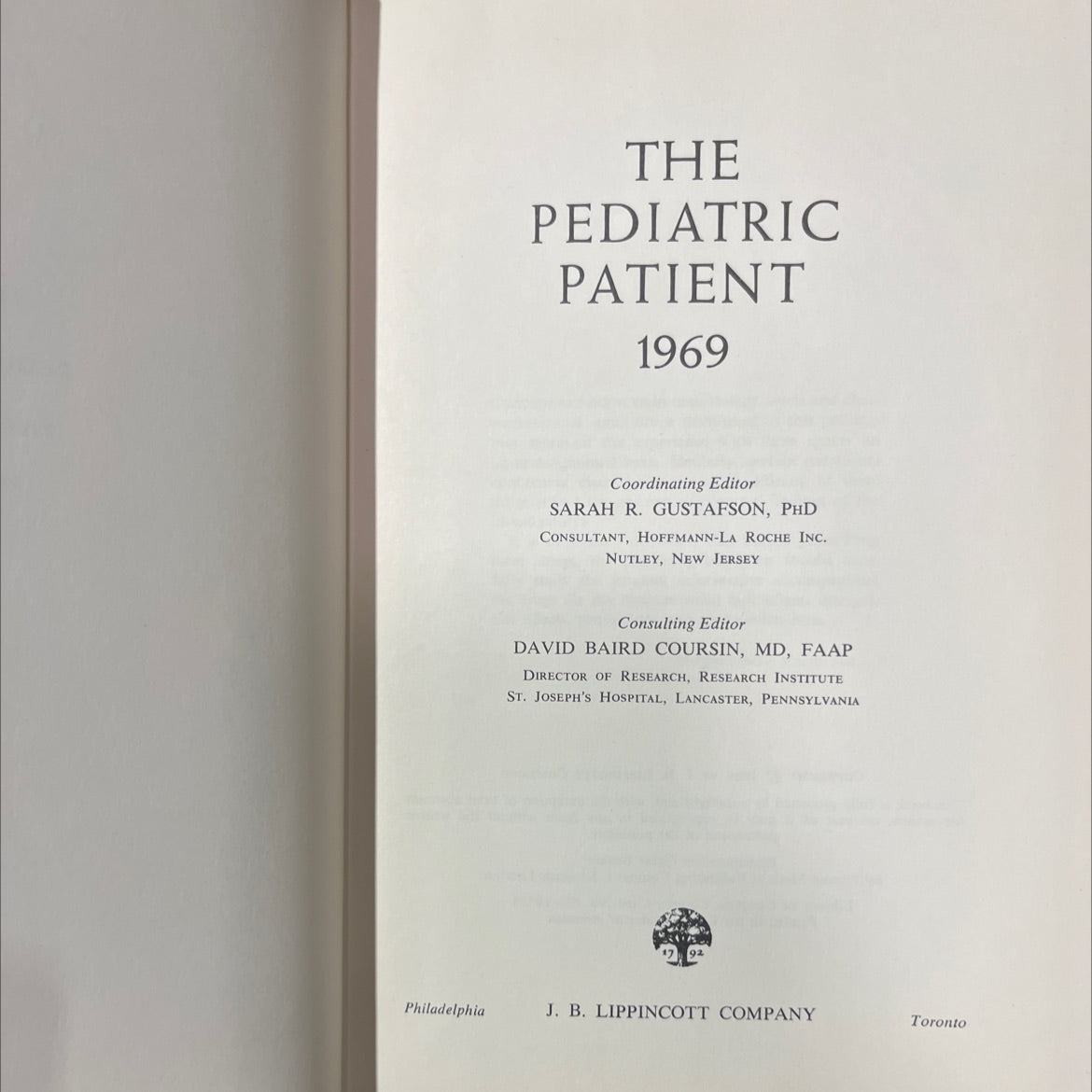 the pediatric patient book, by sarah r. gustafson, phd, 1969 Hardcover image 2