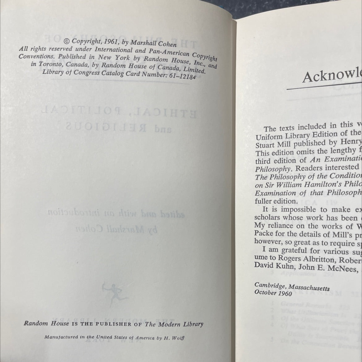 the philosophy of john stuart mill ethical, political and religious book, by john stuart mill, 1961 Hardcover image 3