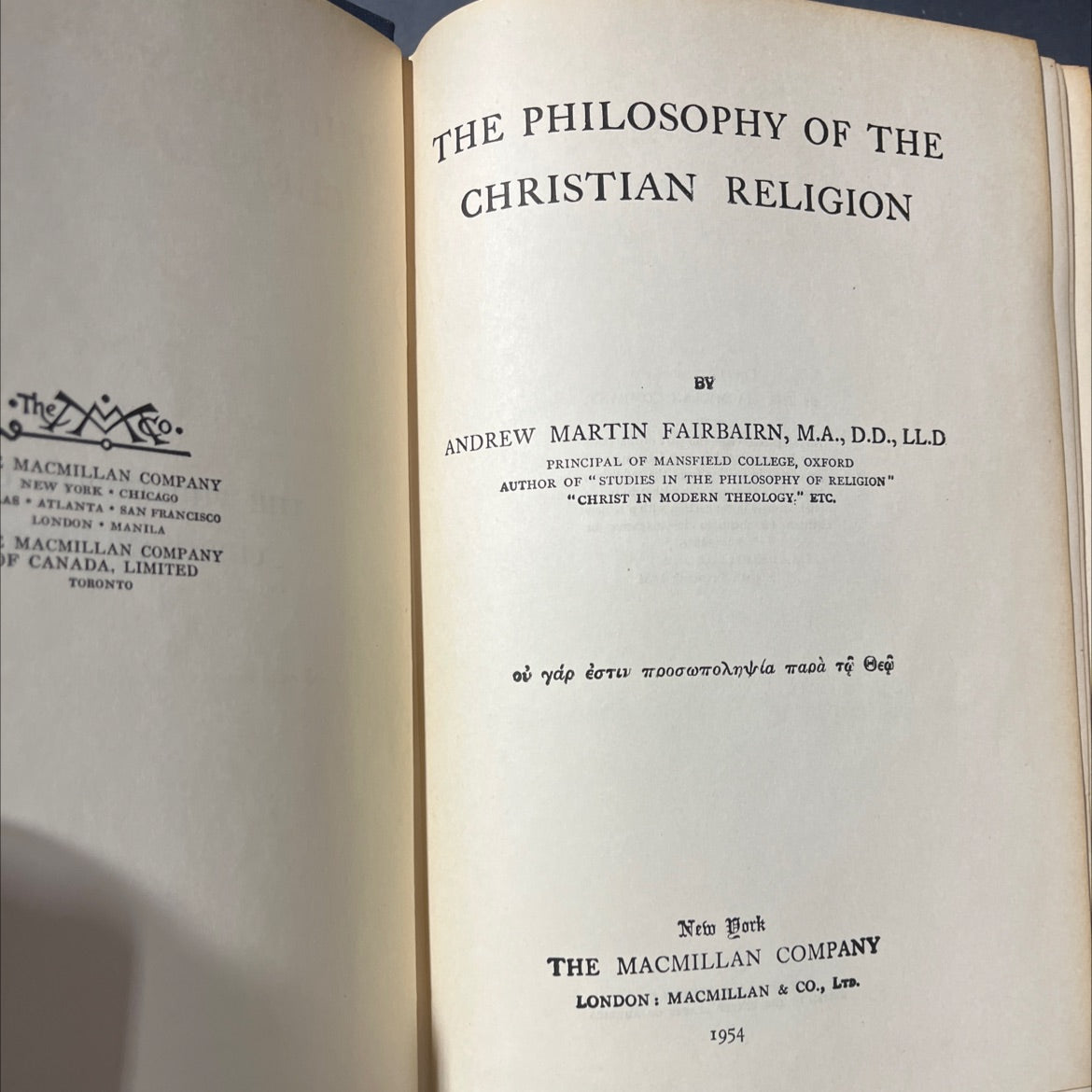 the philosophy of the christian religion book, by andrew martin fairbairn, 1954 Hardcover image 2