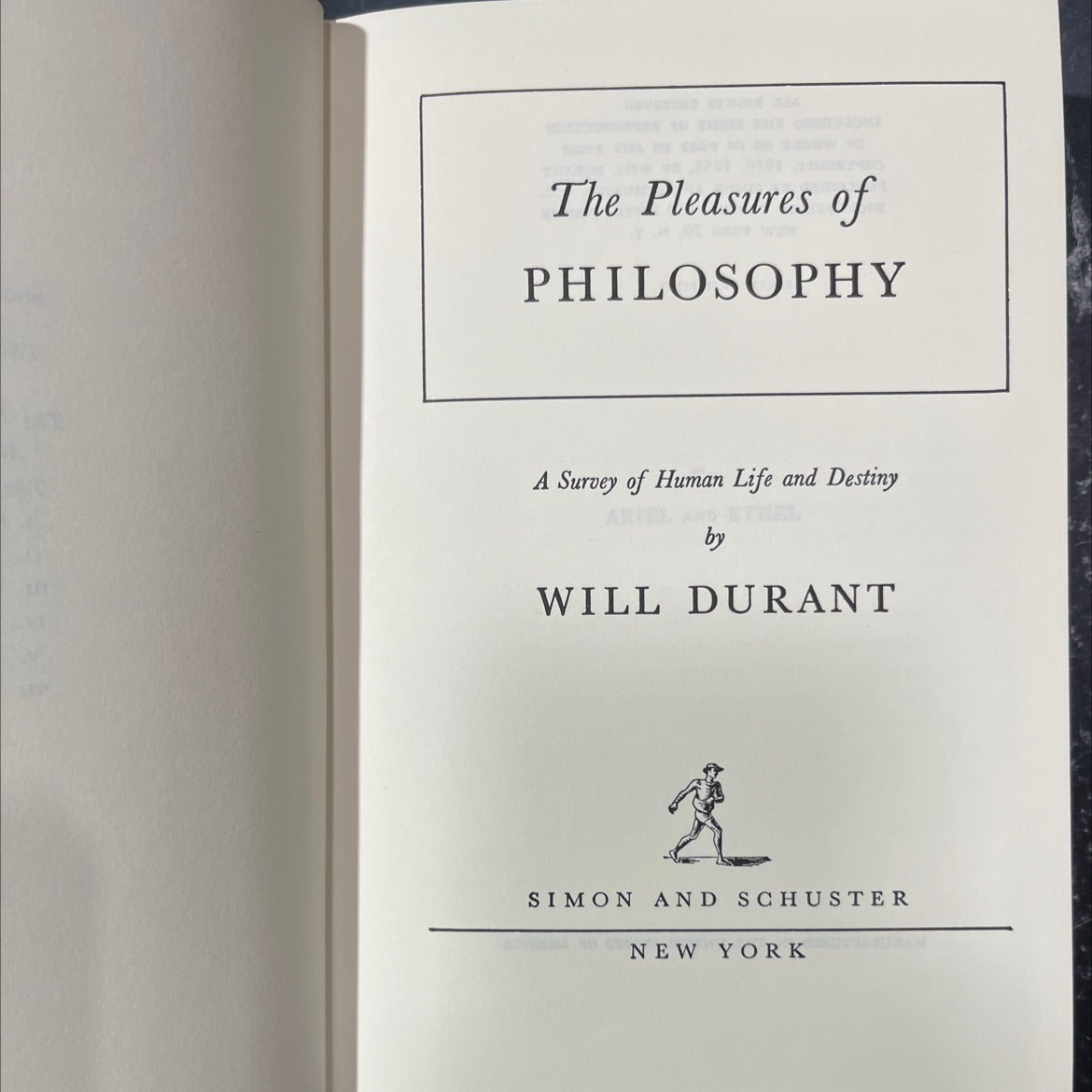 the pleasures of philosophy a survey of human life and destiny book, by will durant, 1953 Hardcover image 2