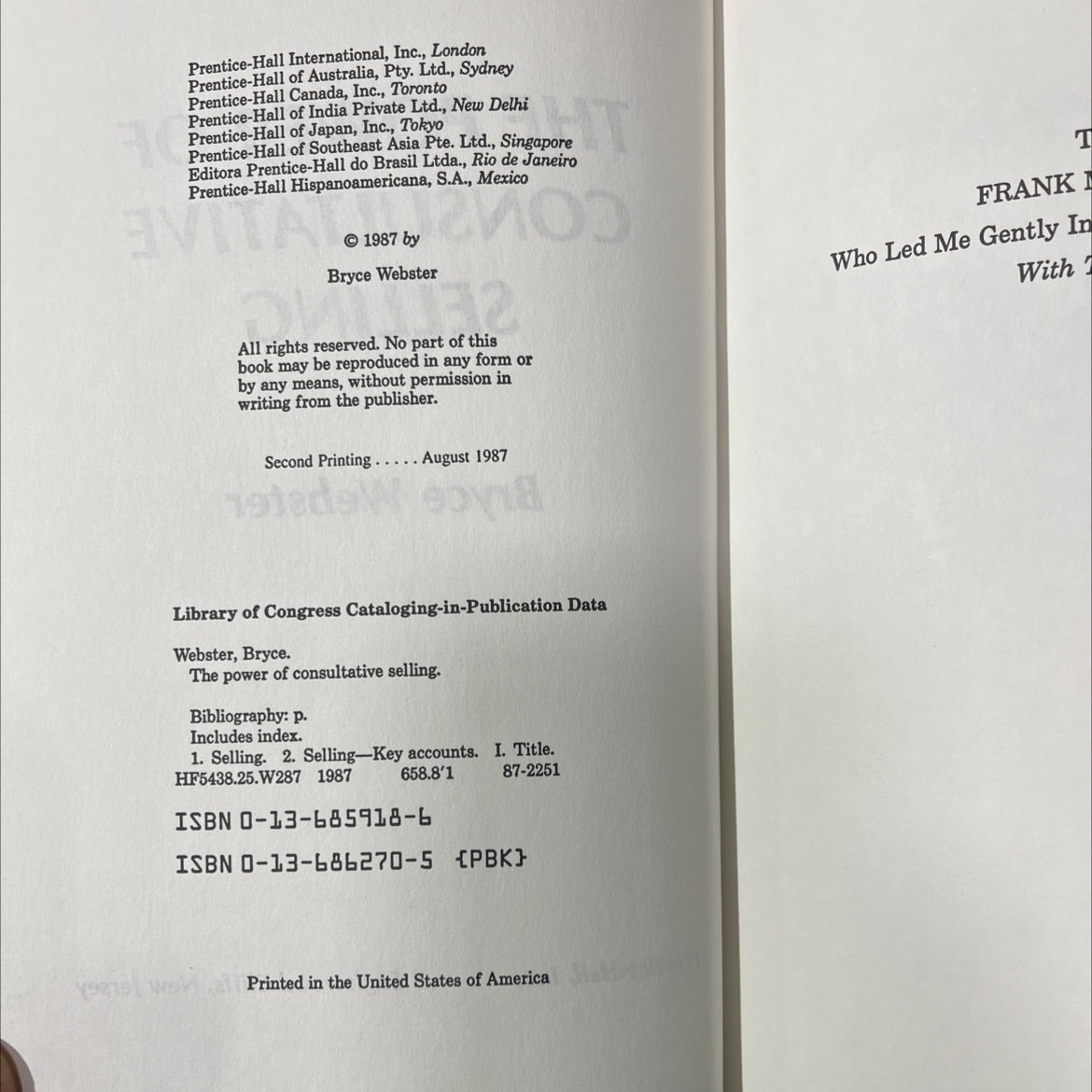 the power of consultative selling book, by Bryce Webster, 1987 Hardcover image 3
