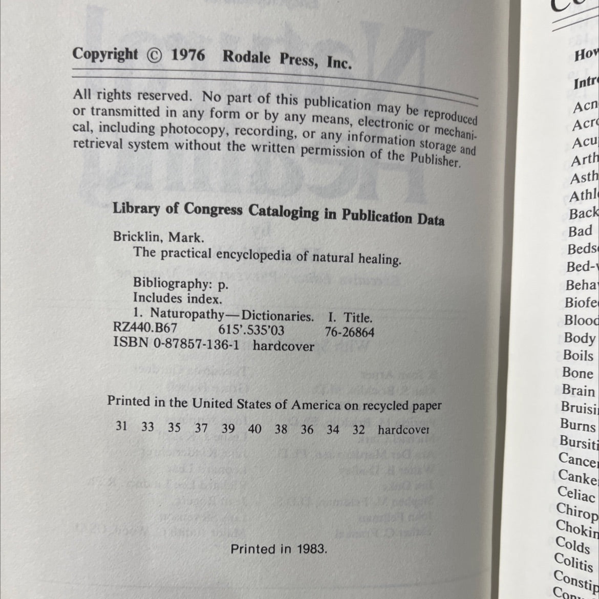 the practical encyclopedia of natural healing book, by Mark Bricklin, 1983 Hardcover image 3