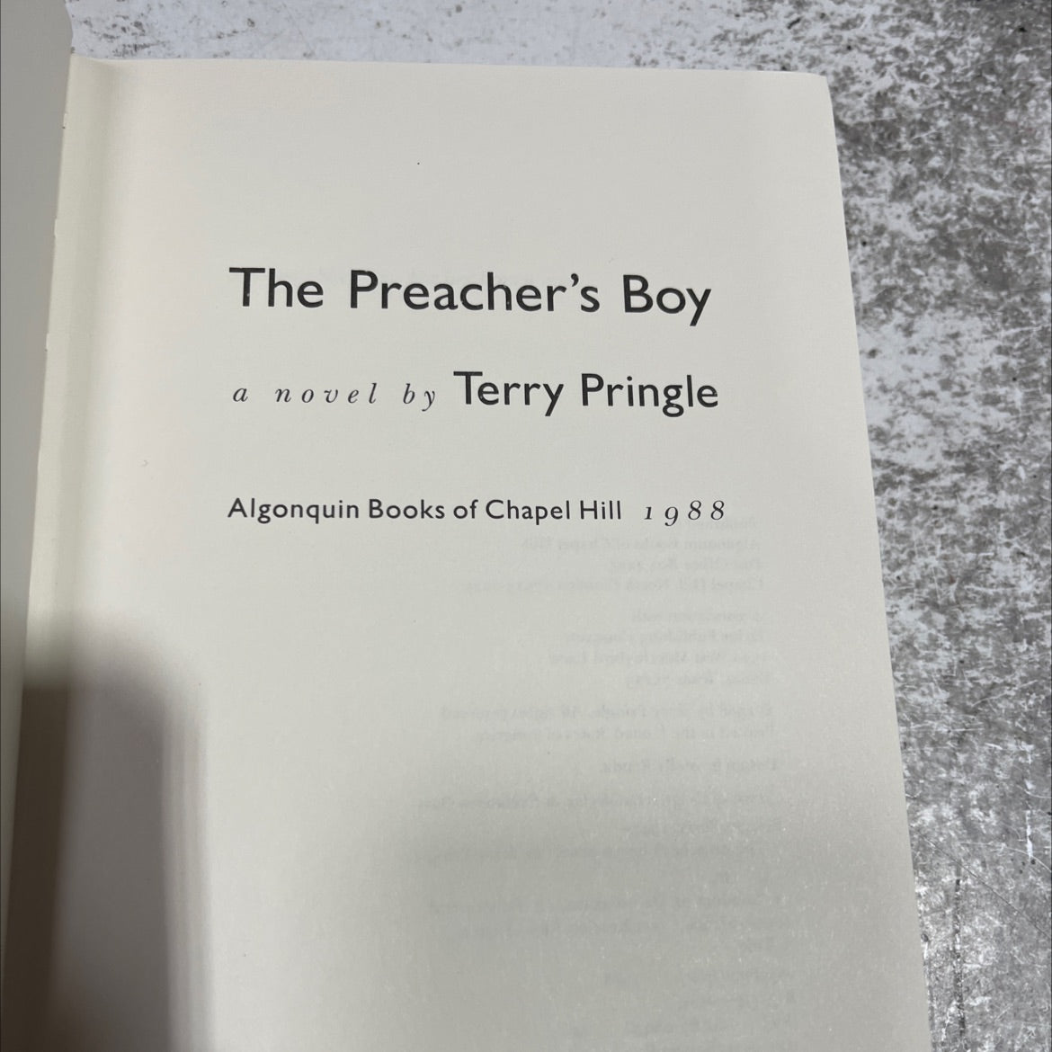 the preacher's boy book, by Terry Pringle, 1988 Hardcover image 2