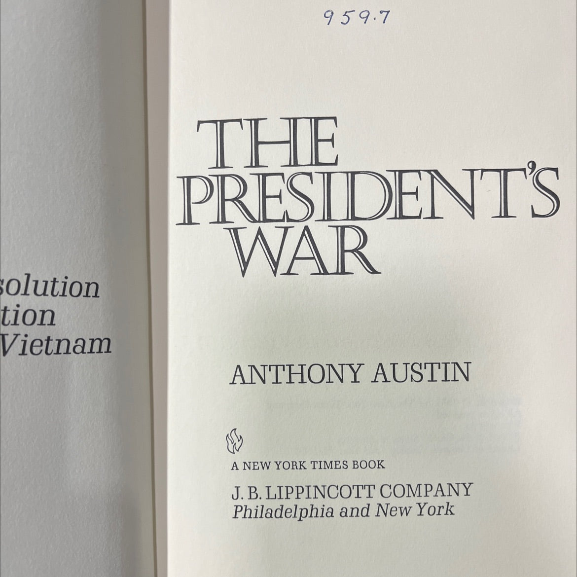 the president's war book, by anthony austin, 1971 Hardcover image 2