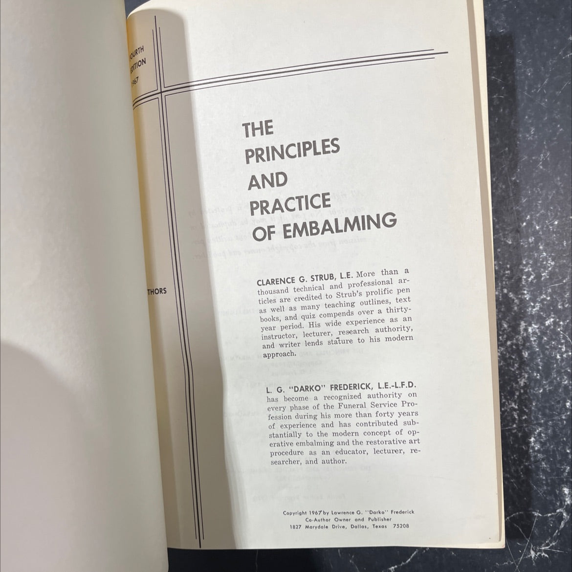 the principles and practice of embalming book, by clarence g. strub, l.e. and l. g. \"darko\" frederick, l.e.-l.f.d., image 2