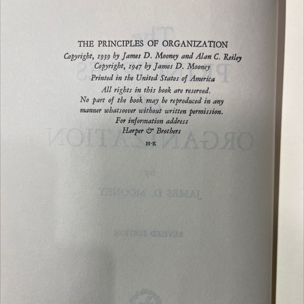 the principles of organization book, by james d. mooney, 1947 Hardcover image 3