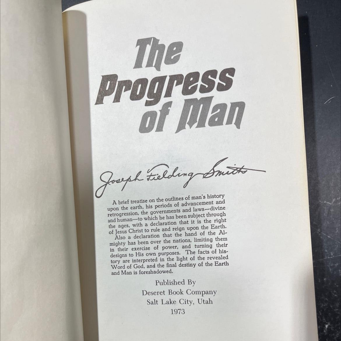 the progress of man book, by joseph fielding smith, 1973 Hardcover image 2