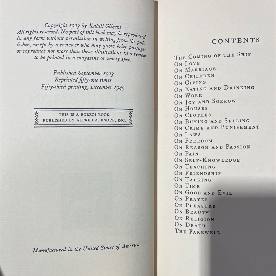 the prophet book, by kahlil gibran, 1949 Hardcover image 3