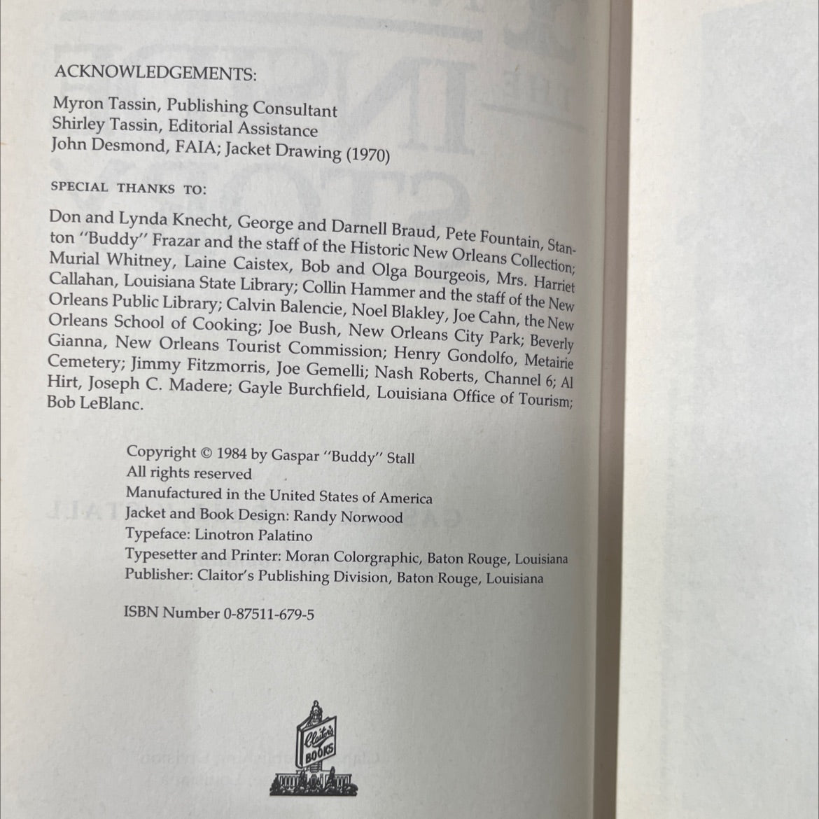 the proud, peculiar new orleans: inside story book, by gaspar j. \"buddy\" stall, 1984 Hardcover image 3