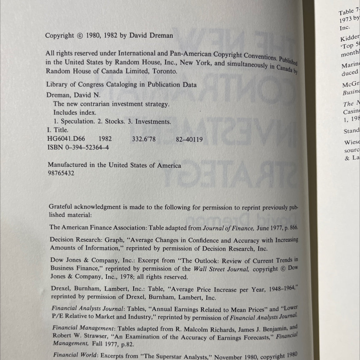 the psychology of stock market the new contrarian investment strategy book, by David Dreman, 1982 Hardcover image 3