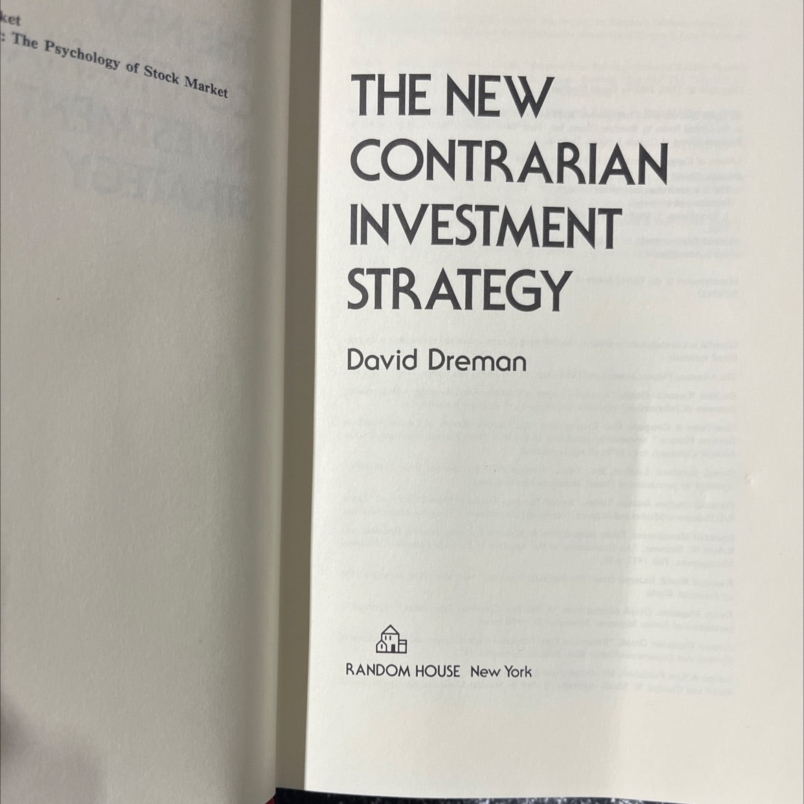 the psychology of stock market the new contrarian investment strategy book, by David Dreman, 1982 Hardcover image 2