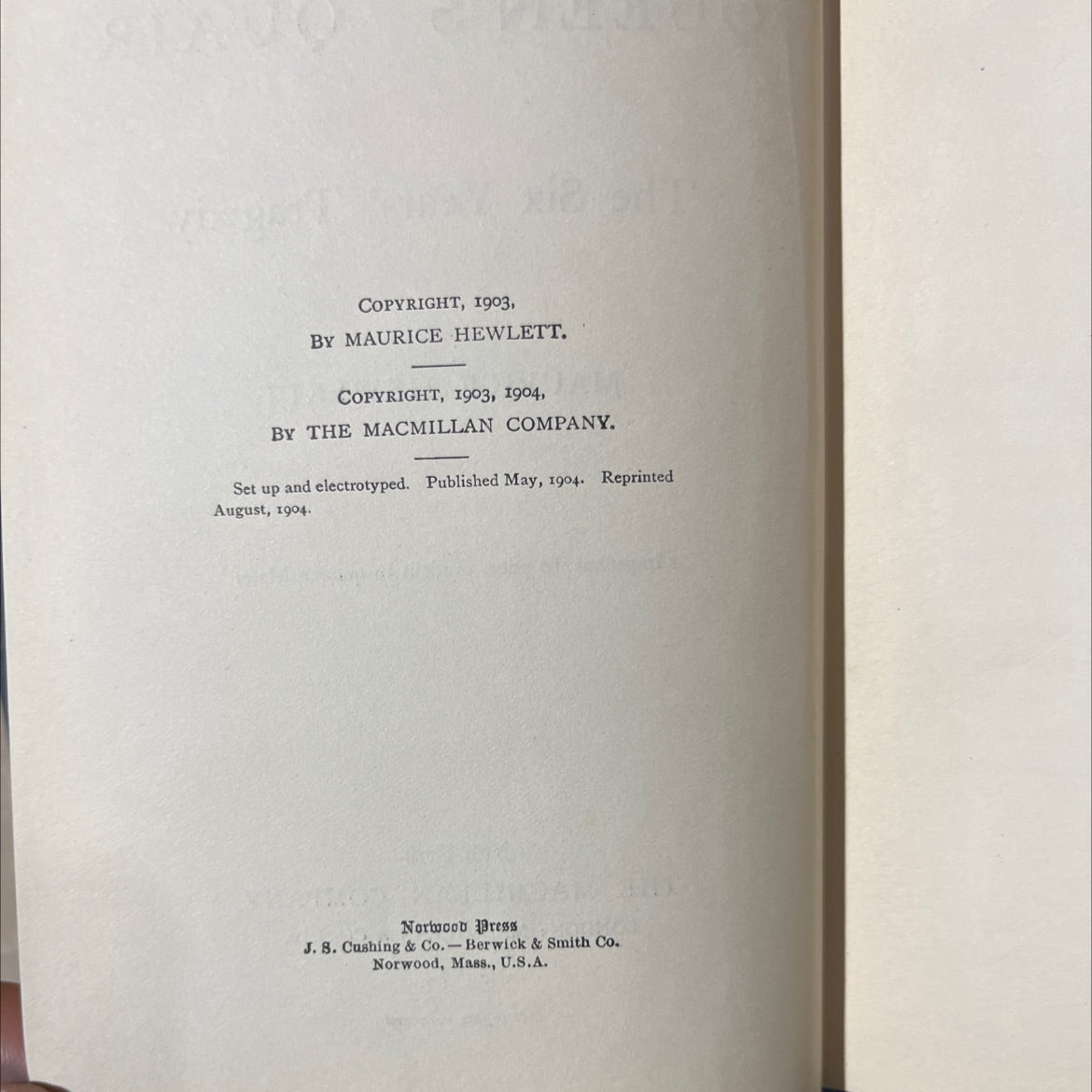 the queen's or quair the six years' tragedy book, by maurice hewlett, 1904 Hardcover image 3