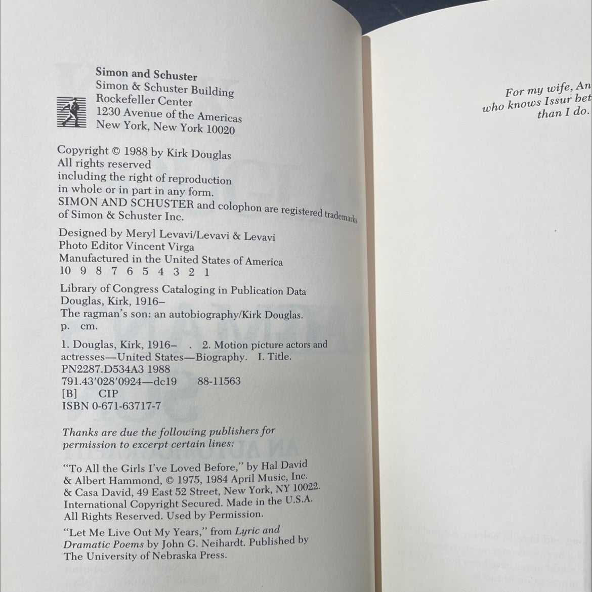 the ragman's son: an autobiography book, by Kirk Douglas, 1988 Hardcover image 3