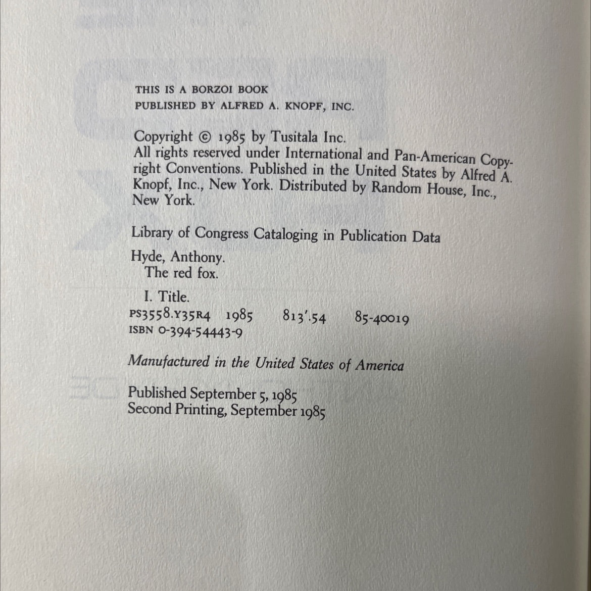 the red fox book, by anthony hyde, 1985 Hardcover image 3