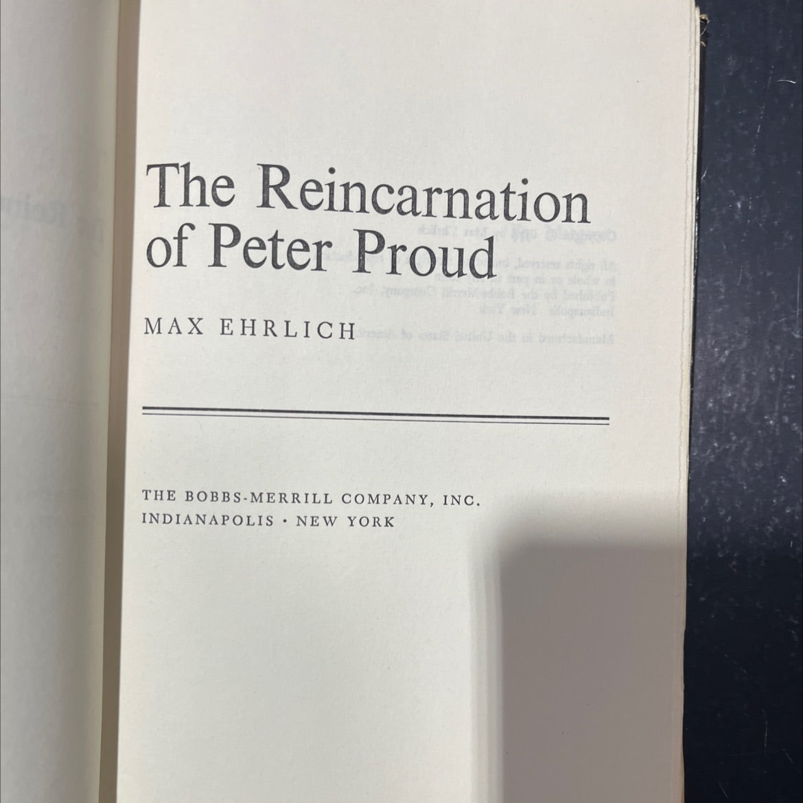 the reincarnation of peter proud book, by Max Ehrlich, 1974 Hardcover image 2