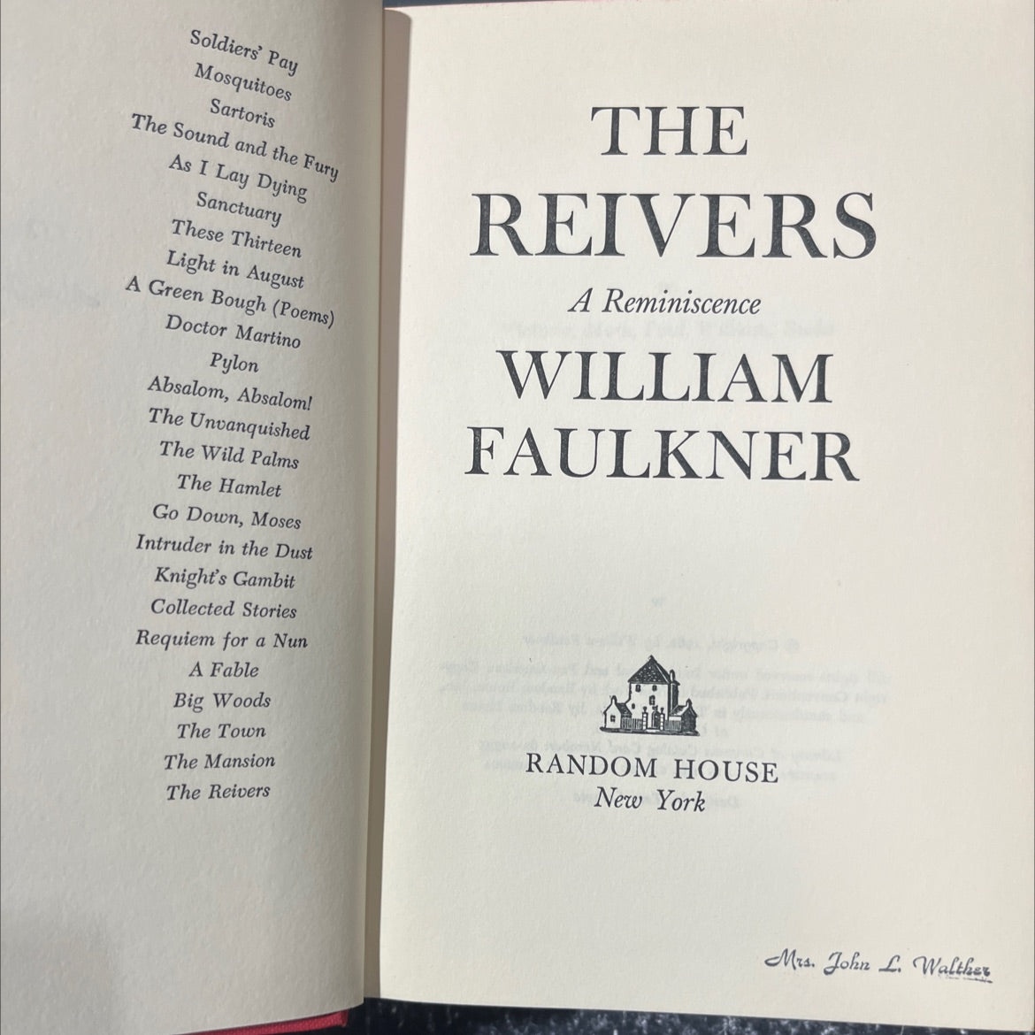 the reivers a reminiscence book, by william faulkner, 1962 Hardcover image 2