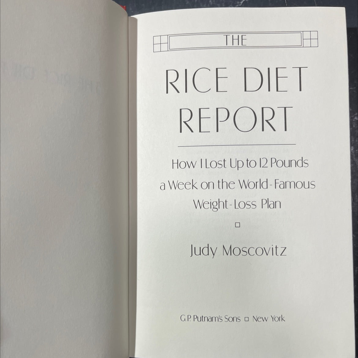 the rice diet report book, by Judy Moscovitz, 1986 Hardcover image 2