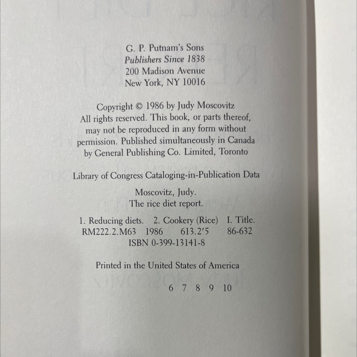 the rice diet report book, by Judy Moscovitz, 1986 Hardcover image 3