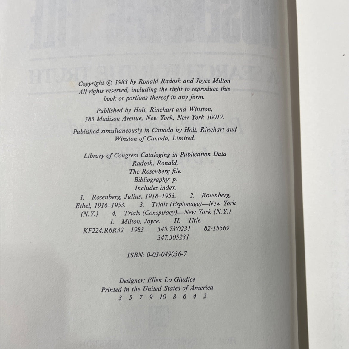 the rosenberg file book, by Ronald Radosh and Joyce Milton, 1983 Hardcover image 3