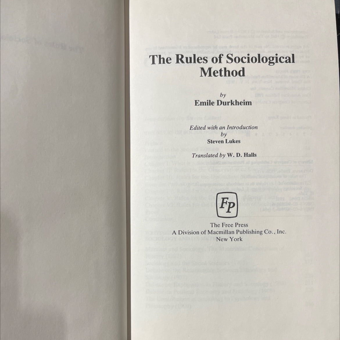 the rules of sociological method book, by emile durkheim, 1982 Hardcover image 2