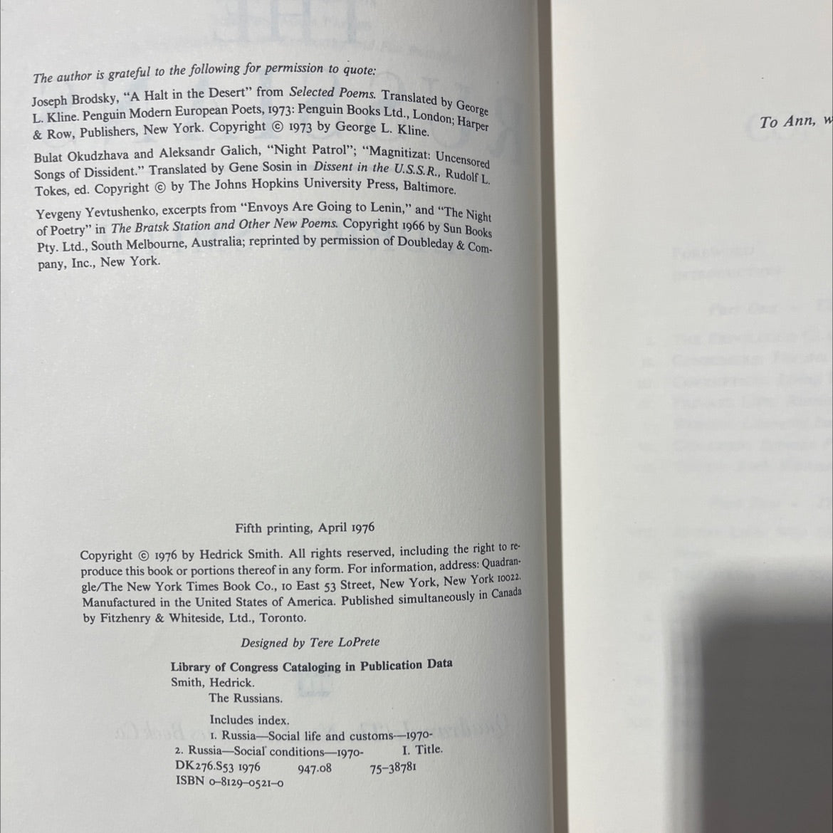 SIGNED the russians book, by hedrick smith, 1976 Hardcover, Vintage image 3