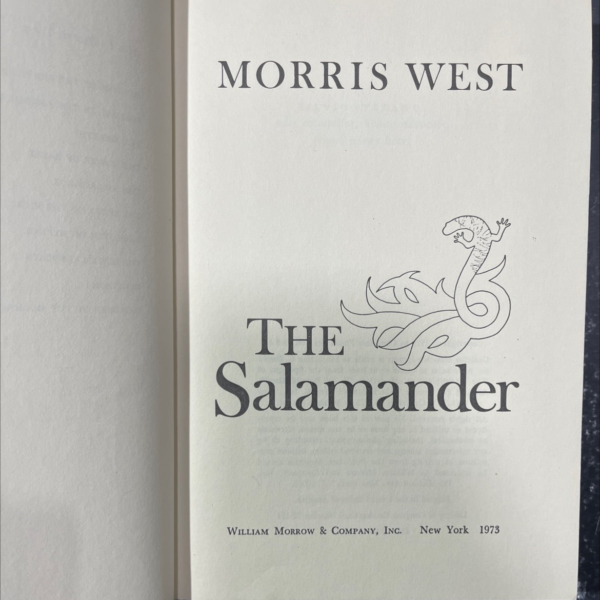 the salamander book, by morris west, 1973 Hardcover image 2