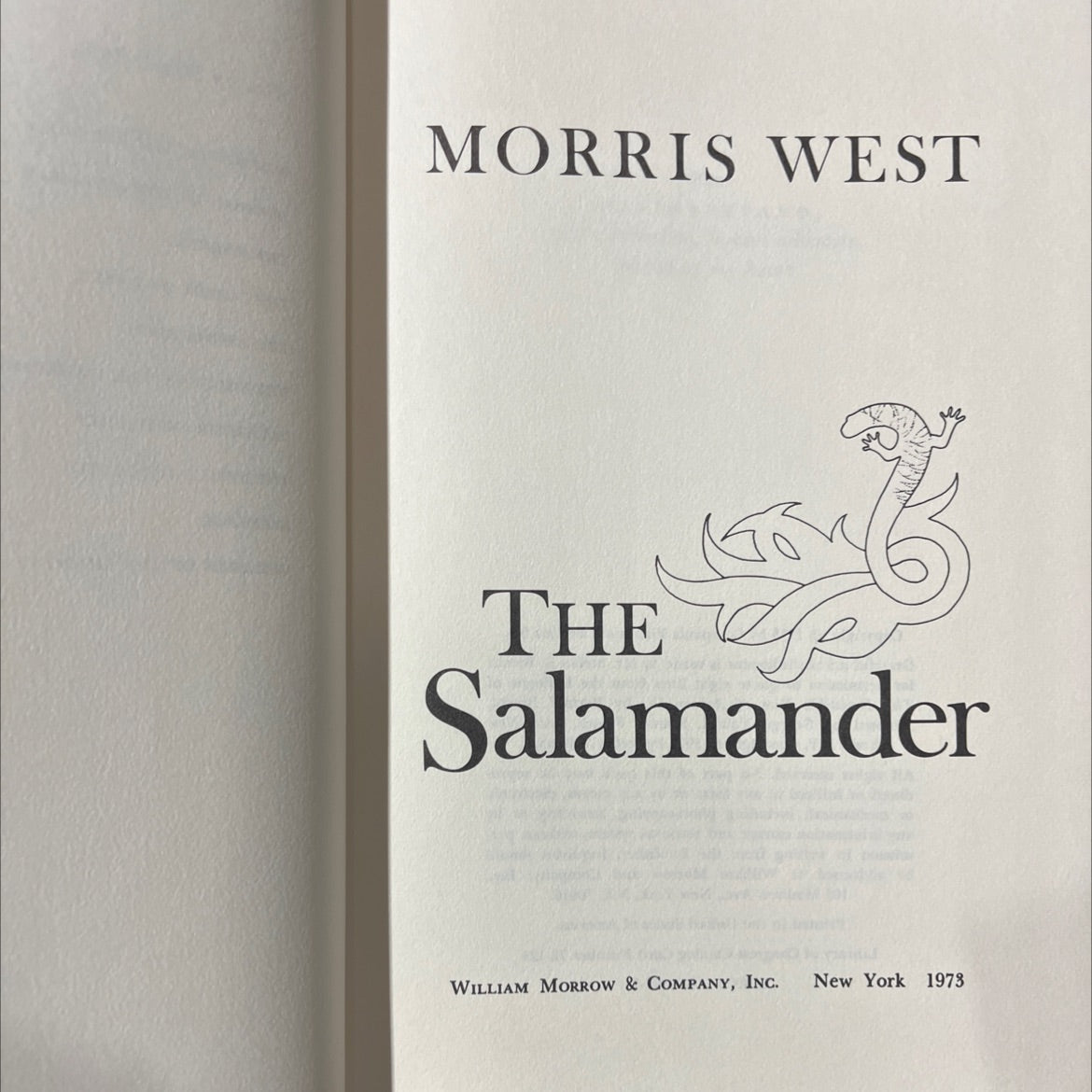 the salamander book, by morris west, 1978 Hardcover image 2
