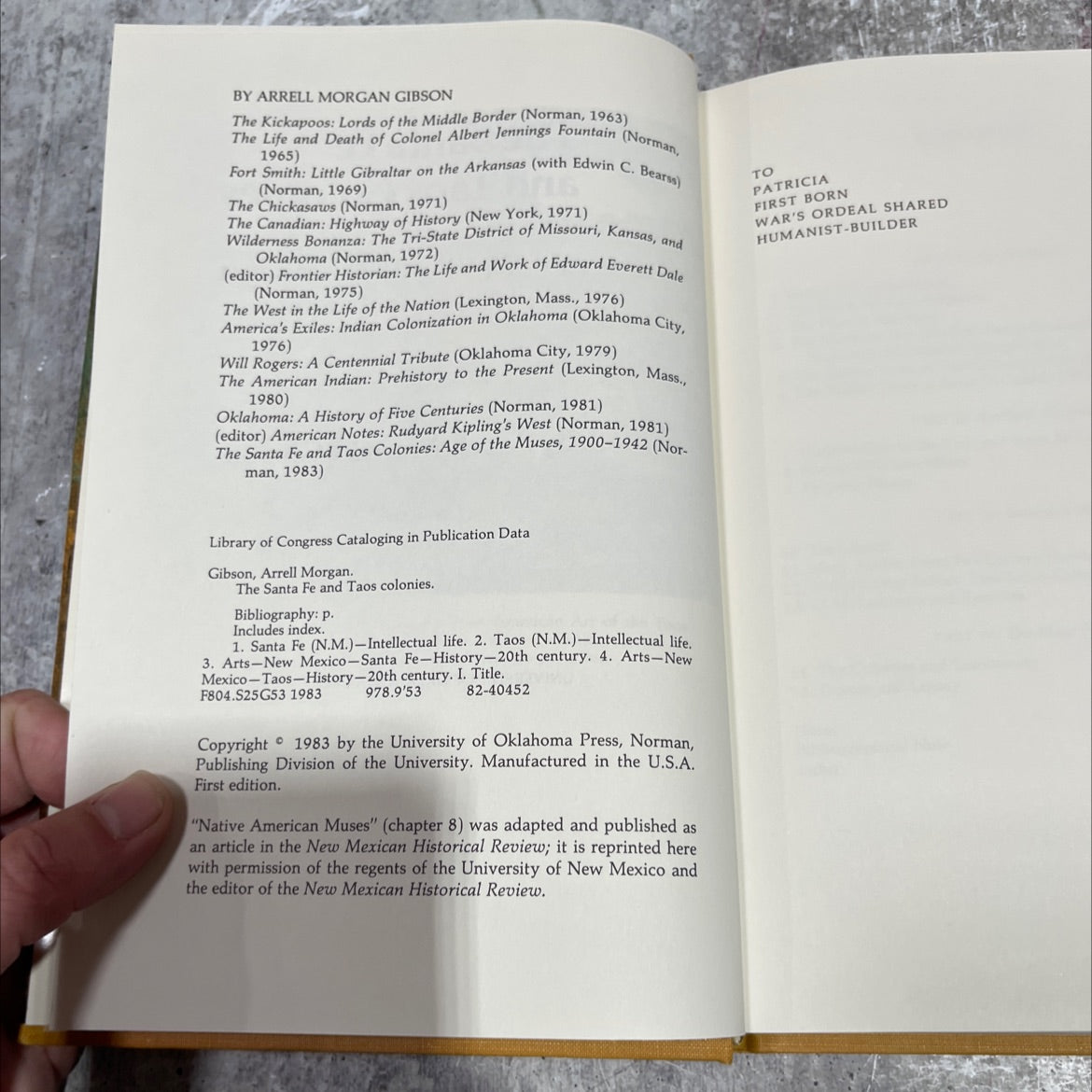 the santa fe and taos colonies: age of the muses, 1900-1942 book, by arrell morgan gibson, 1983 Hardcover image 3