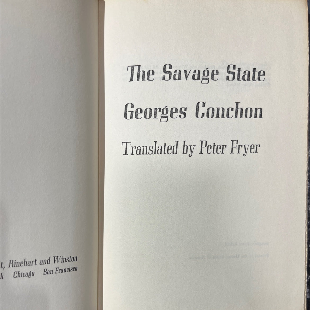 the savage state book, by georges conchon, 1965 Hardcover image 2