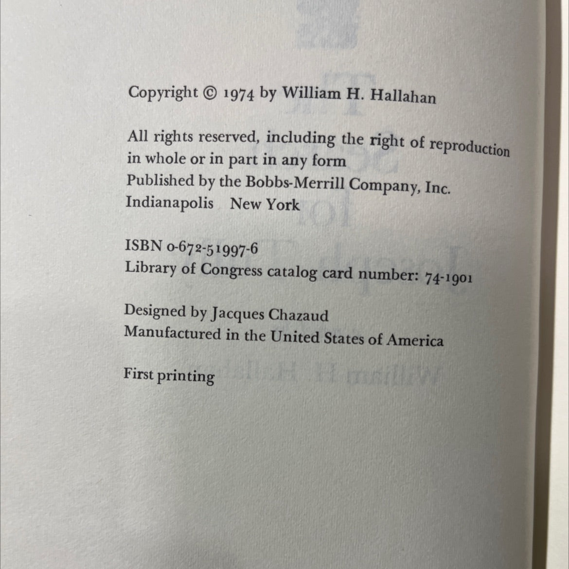 the search for joseph tully book, by william h. hallahan, 1974 Hardcover image 3