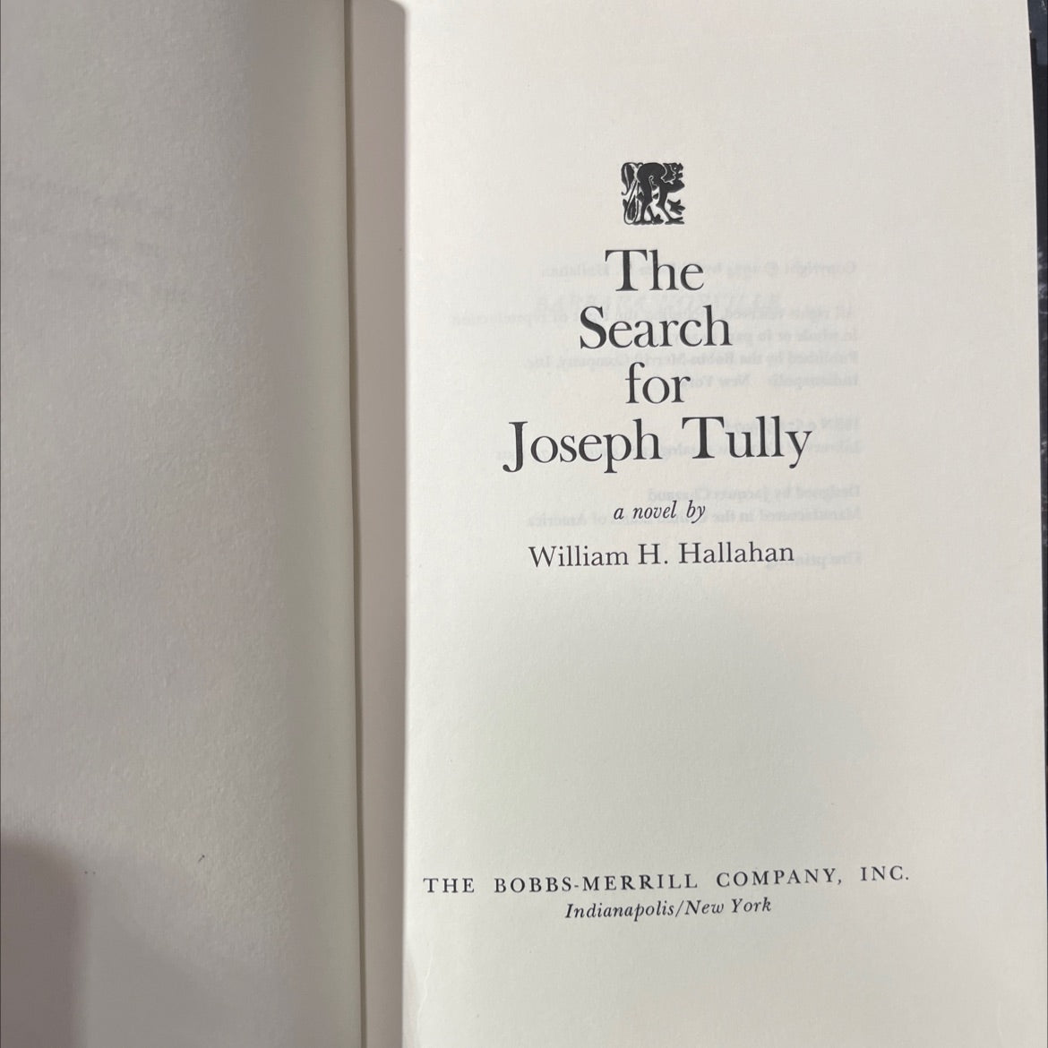 the search for joseph tully book, by william h. hallahan, 1974 Hardcover image 2