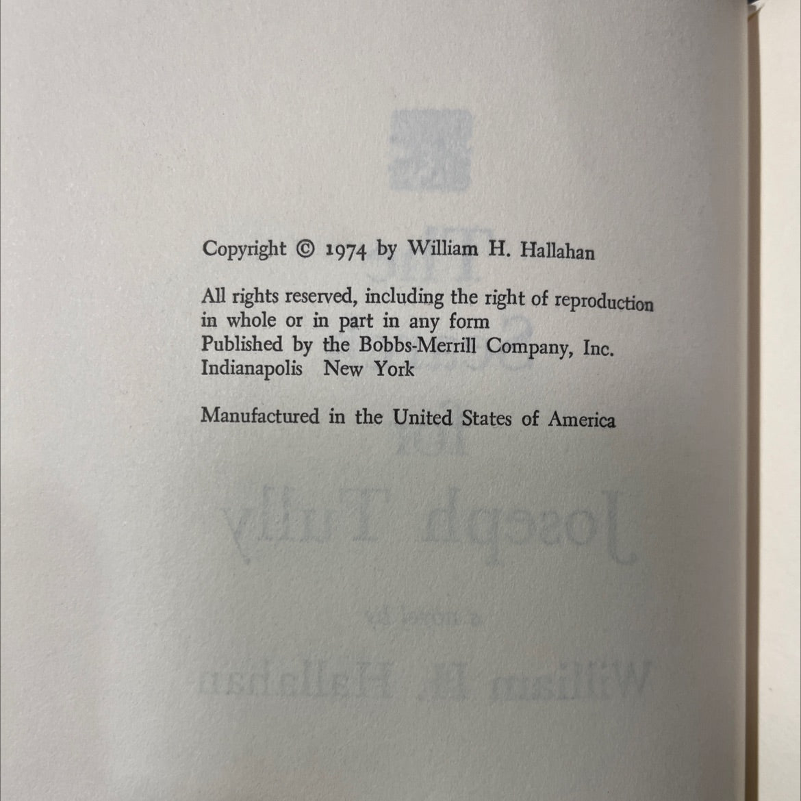 the search for joseph tully book, by william h. hallahan, 1974 Hardcover image 3