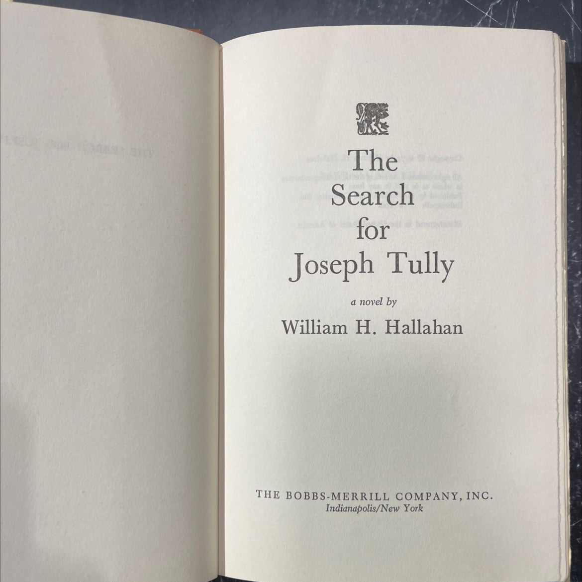 the search for joseph tully book, by william h. hallahan, 1974 Hardcover image 2